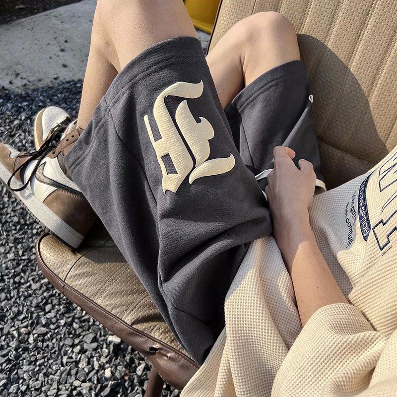 Shorts men's ins trend summer sweatpants high street retro printed trendy five point pants Hong Kong Style loose casual pants