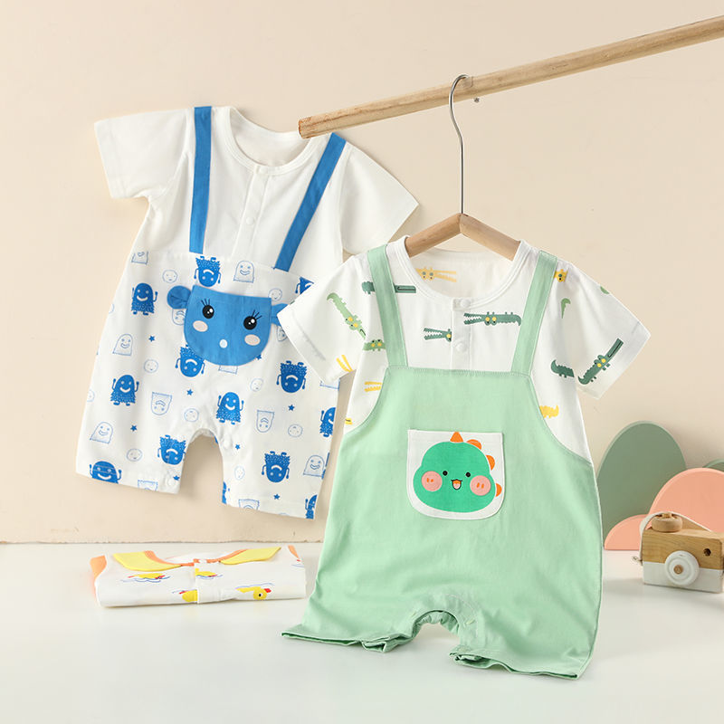 BABY BODYSUIT short sleeve summer cotton casual loose fit baby boys and girls newborn baby Khaki crawling clothes 0-2 years old
