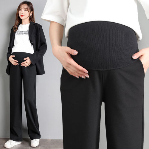 Pregnant women's ice silk wide leg pants women's summer outer wear large size 200 kg summer straight tube suit pants mop pants lengthened summer clothes