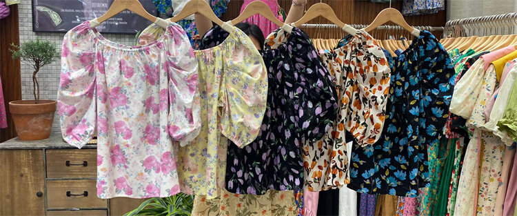 [suzybubble] fresh and simple one shoulder floral bubble sleeve shirt 521\wpl