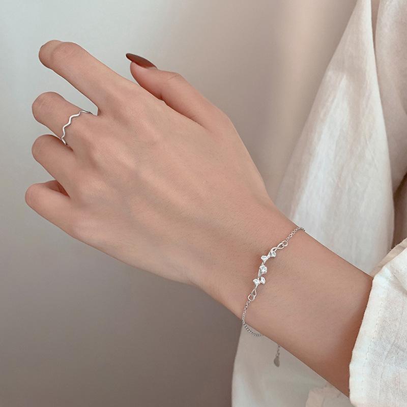 S925 silver leaf Bracelet women's Korean version small fresh ginkgo leaf literary sweet design sense hand jewelry for girlfriend
