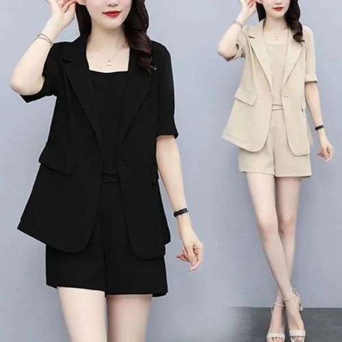 Three piece fat sister small suit jacket shorts fashion suit simple fan loose new summer large women's wear