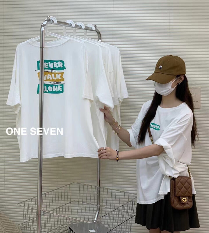 原價39.48! 【ONE SEVEN】前後字母印花設計短袖T恤  5128#  XYY