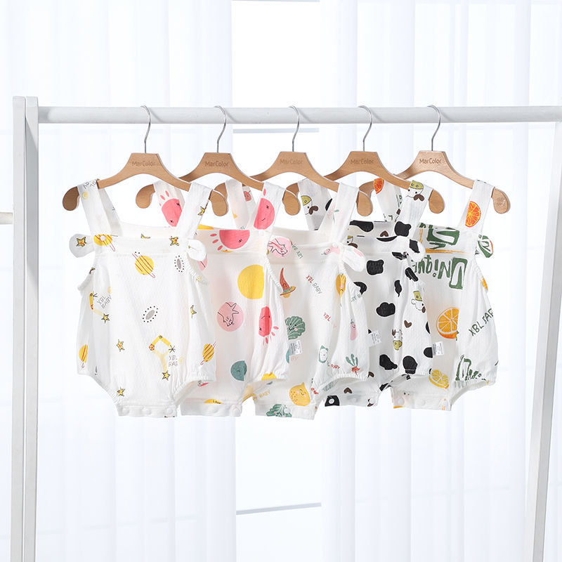 Baby suspender triangle bag fart clothes summer belly pocket bodysuit pure cotton thin baby suspender sleeveless watermelon clothes