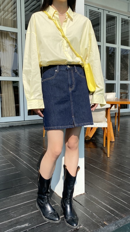 Original price 77.83! [clean space] single button slim and versatile denim skirt 27089a # CSX