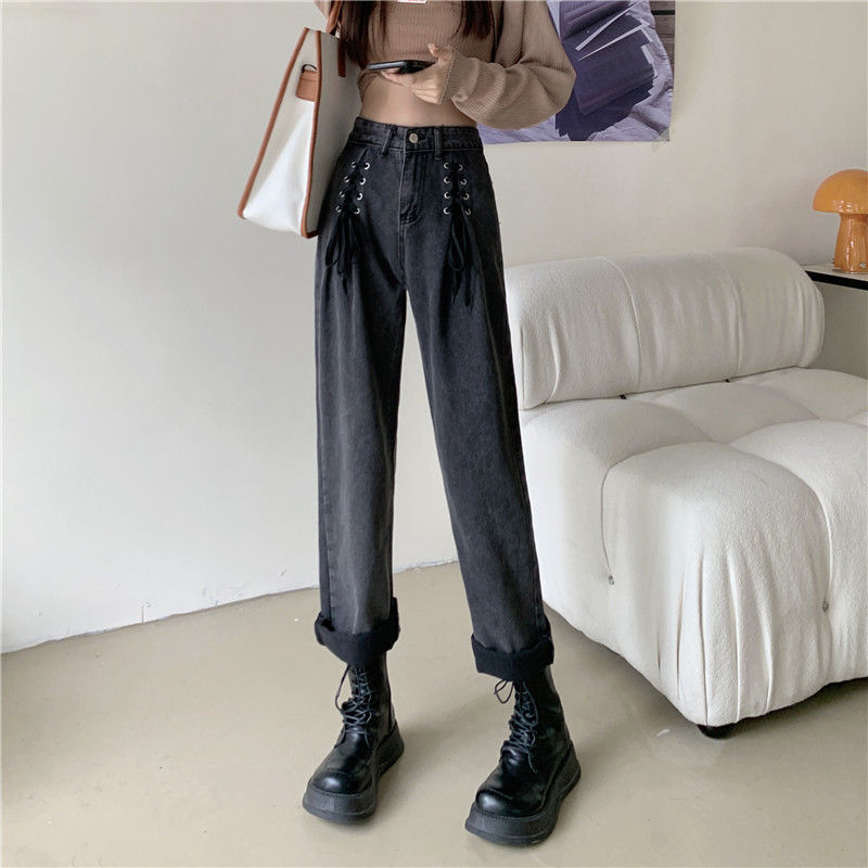 Jeans women's design sense niche autumn 2021 new high waist thin wide leg pants ins spring and autumn pants