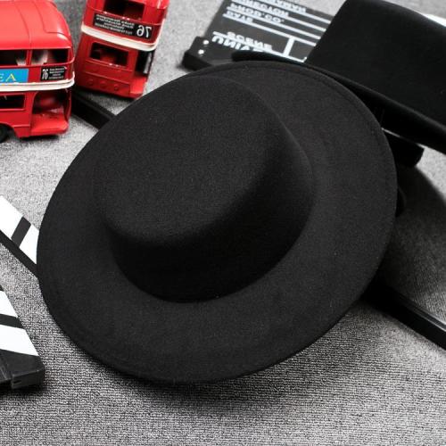 GD fashion casual black star same top hat Vintage gentleman British style flat top flat edge woolen hat for men and women