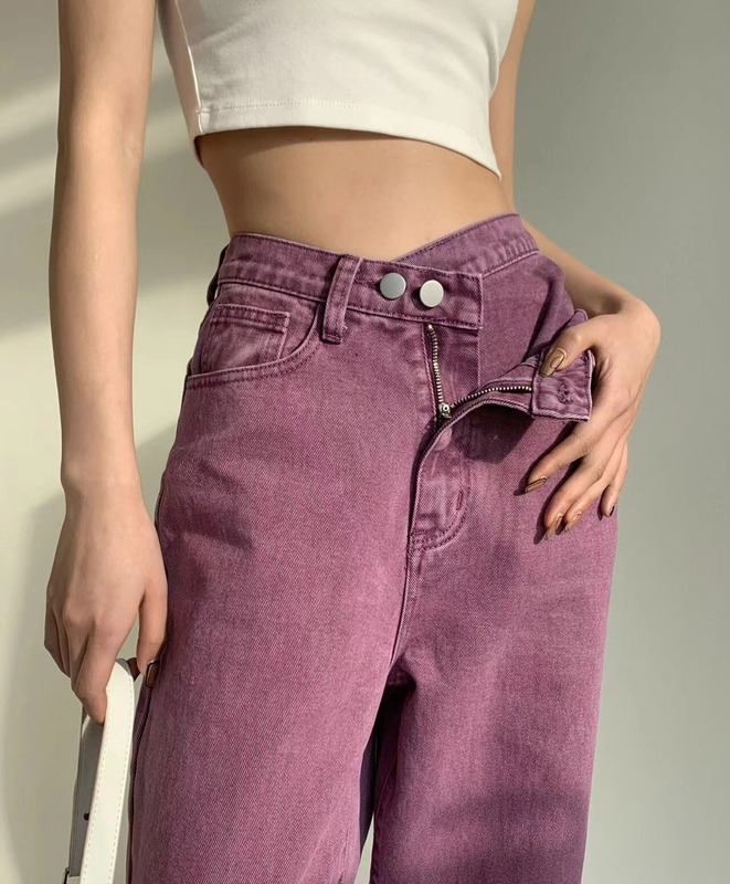 Spring and summer Xin Jianqian purple niche jeans women's Retro straight pants high waist and wide legs