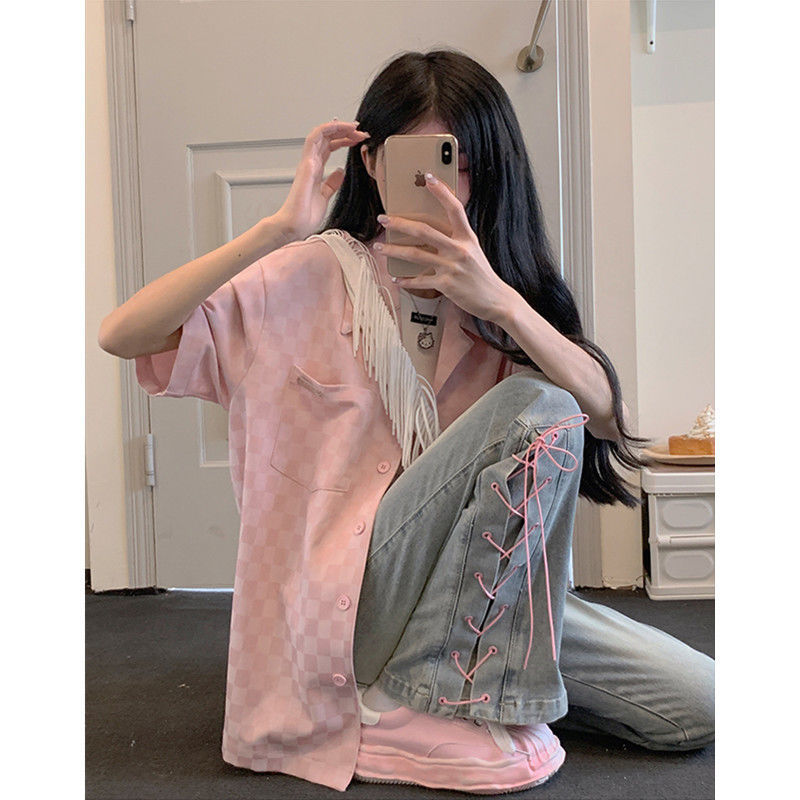 New 2022 summer Korean women's blue casual jeans women's niche design straight tube high waist pants fashion