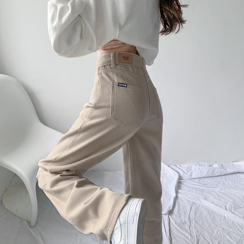 Khaki straight jeans women look thin and tall spring and autumn 2022 new high waist casual wide leg white pants trend