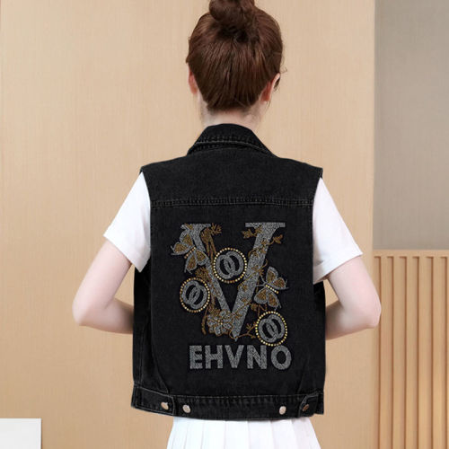 Denim vest women's summer and autumn vest with loose large sleeveless short hot diamond fat mm versatile Korean jacket
