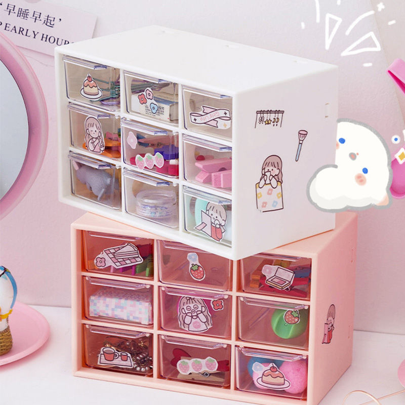 [girl Jiugongge storage box] Korean ins drawer type transparent desktop hand decoration student dormitory finishing box