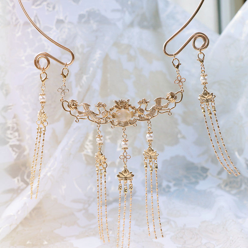 Yingluo Necklace Han suit accessories court circle original antique hair accessories tassel Pearl Diancui Necklace female ancient headdress