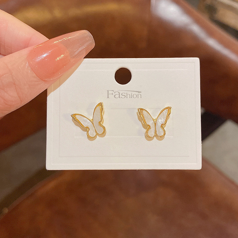 Real shot S925 silver needle simple and versatile temperament Bow Earrings light luxury small Fritillaria jewelry