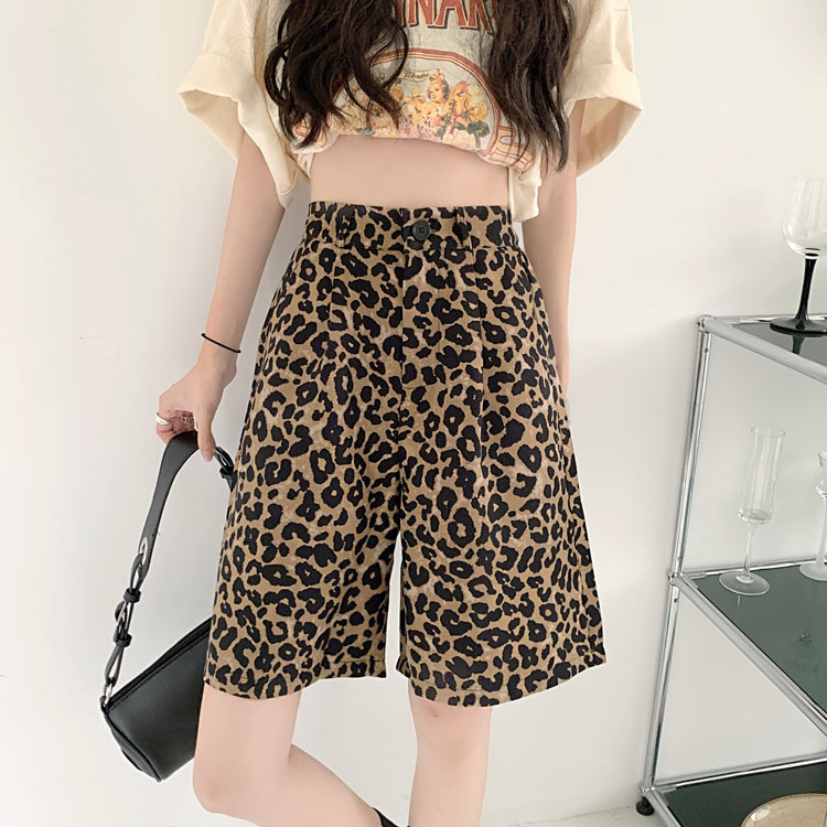 Real shooting, real price, large size, new leopard pants, Korean version, versatile, high waist, thin, wide leg pants, women's pants