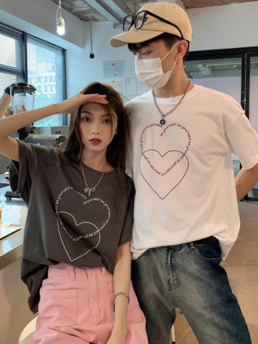 Real shooting new couple summer net red ins style short sleeve super hot love printed loose T-shirt