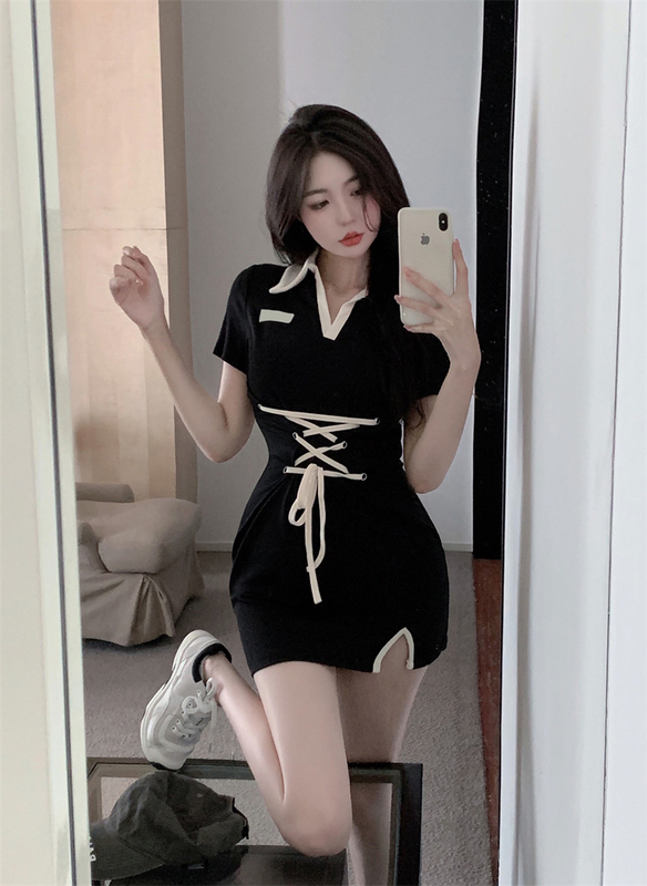 Real price pure desire style bandage waist tight thin dress women's design sense niche Spice Girl Hip Wrap Skirt