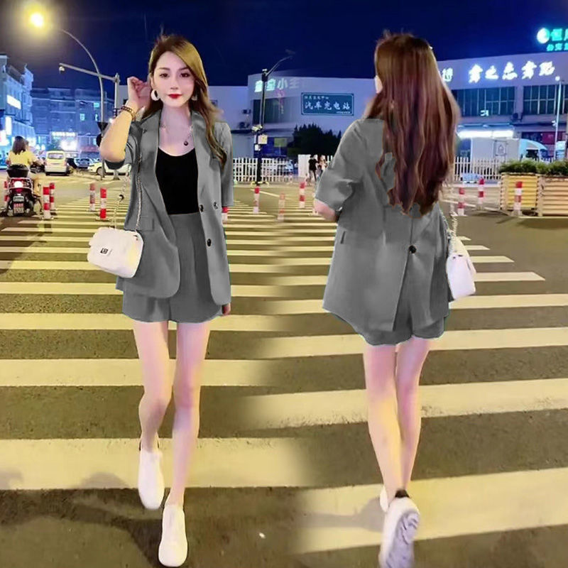 Single / suit temperament suit suit women's 2022 summer new fashion large size slim casual shorts two-piece set
