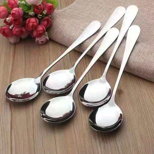 Thickened stainless steel spoon fruit spoon watermelon spoon household adult children spoon dinner spoon large long handle spoon
