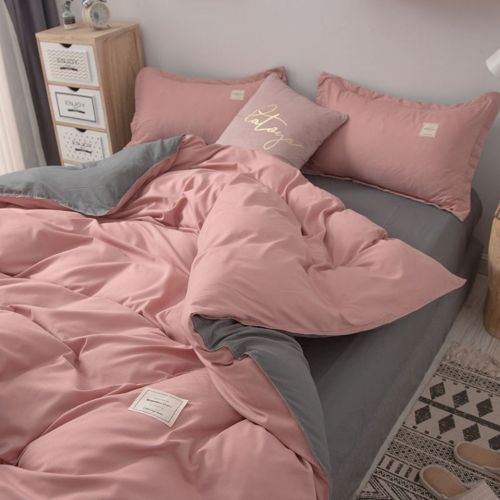 Kesha simple Japanese style solid color nude sleeping washable cotton four piece set net red male and female student dormitory bed three piece set