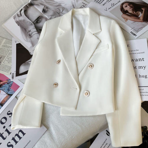 Double breasted white suit jacket female slim fit spring 2022 solid color small temperament long sleeve short suit