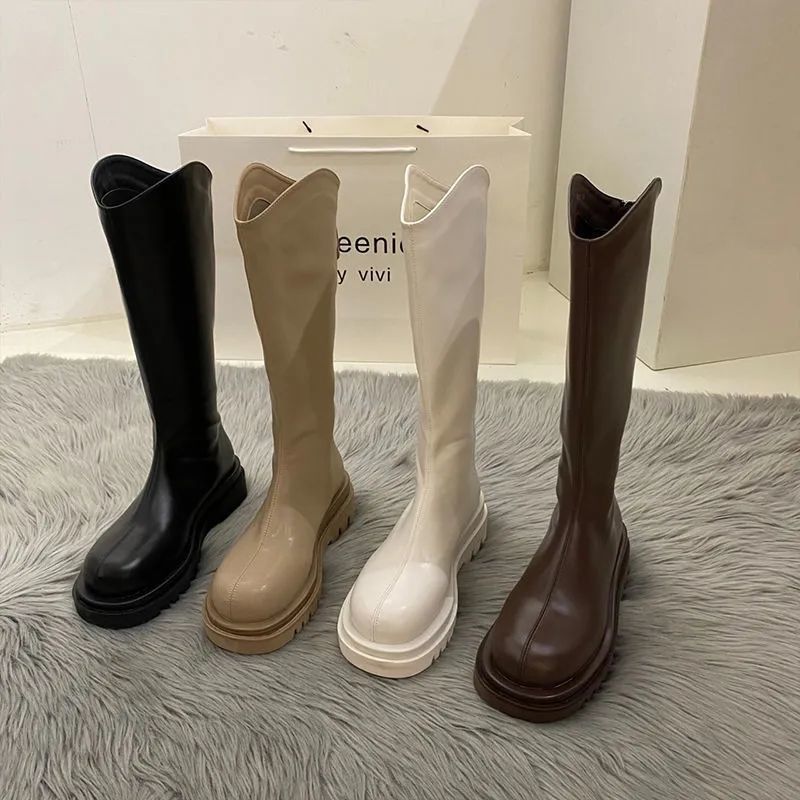 Women's boots 2022 spring and Autumn New Korean version versatile high boots zipper back thin boots below the knee middle boots