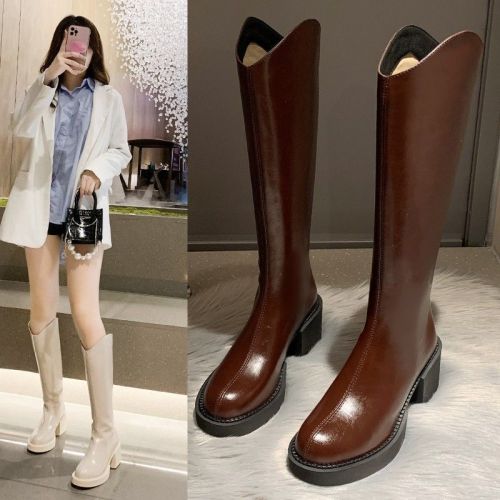 Thick heeled Knight boots women's British style  autumn new thick bottom knee length boots zipper back high heel thin boots