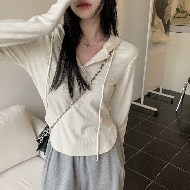 Cotton Hooded bottomed blouse women's large size western style in spring and autumn, slim fit, versatile small short jacket