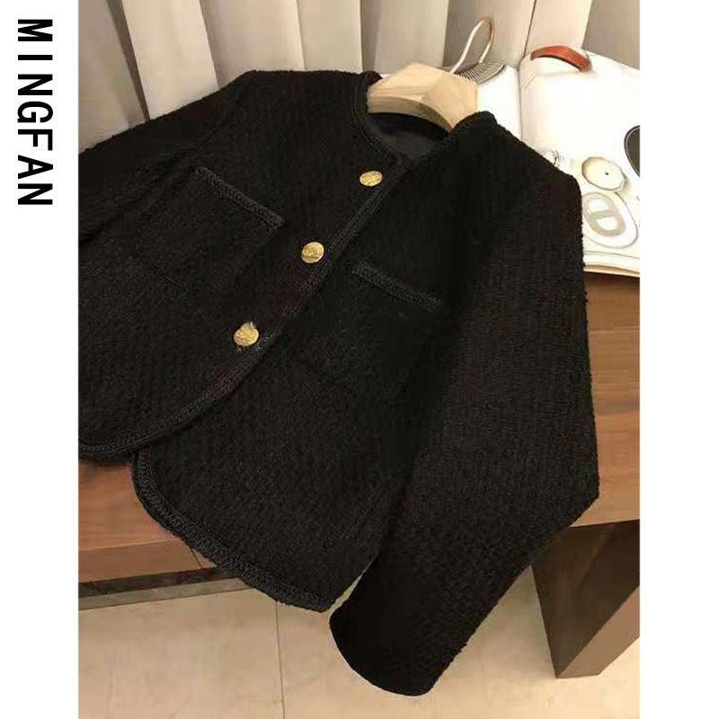 2022 new early spring women's wear small fragrance coarse flowered woolen suit short wool coat autumn winter