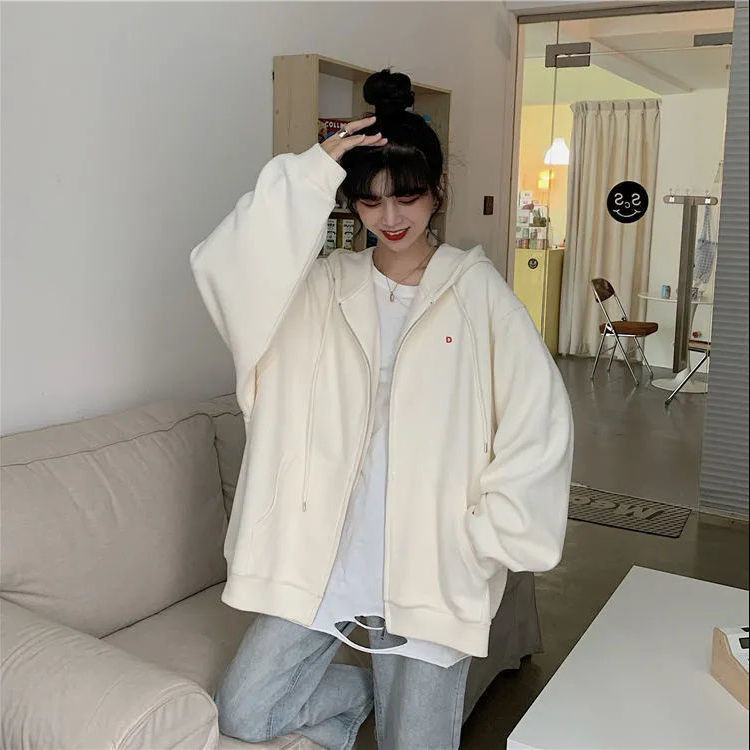Salt cardigan Hooded Sweater Jacket Women's loose Korean version 2022 new spring and autumn zipper top ins fashion