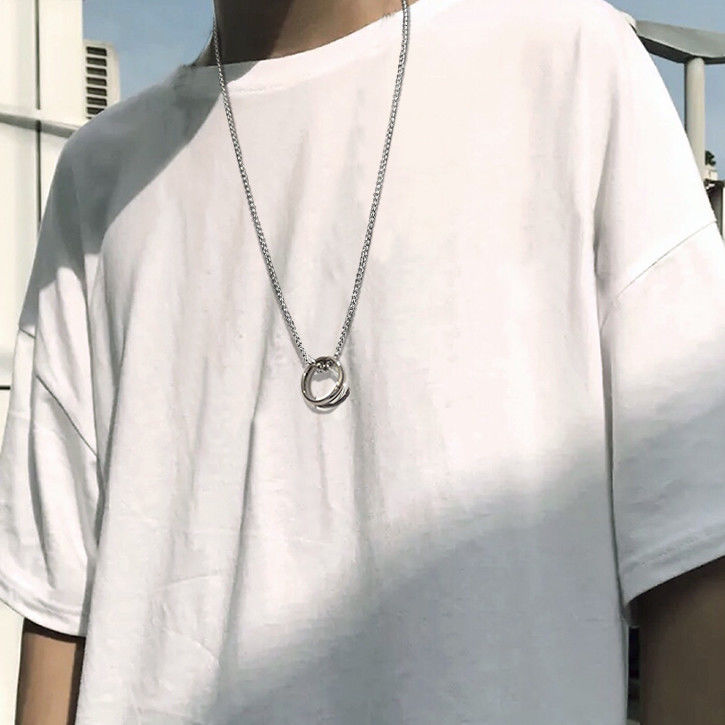 Korean ring necklace for men cool style titanium steel pendant personality trendy men simple hip hop pendant accessories