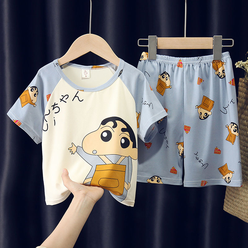 Children's short sleeved pajamas Summer Boys' cartoon middle school children's home clothes set primary school students' thin air-conditioning clothes