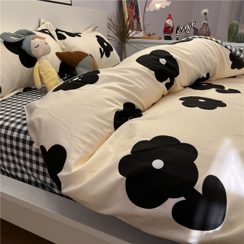 Designer sunflower four piece set of small fresh bedclothes student dormitory single quilt cover three piece bed sheet set