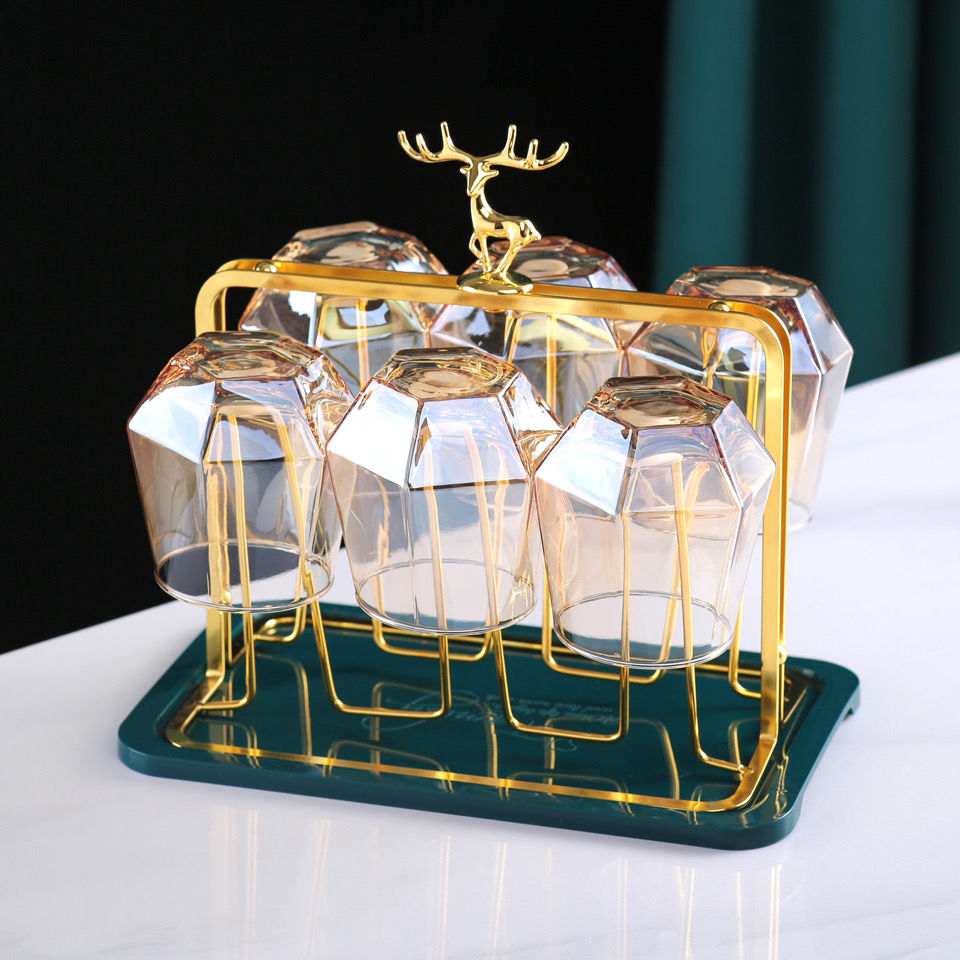 Creative cup rack light luxury glass drain rack household water cup storage rack living room storage rack rust proof iron tray