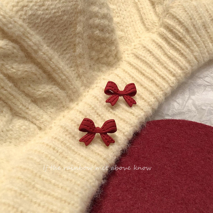 Korean Bow Earrings 2021 new red Japanese and Korean style girl heart earrings simple and versatile Earrings