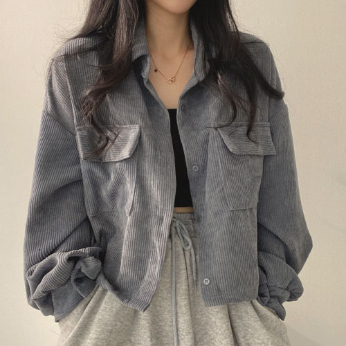 Short coat women's autumn and winter new cardigan Korean high-grade corduroy design sense of niche chic black top