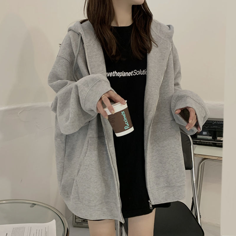 2021 new spring and autumn Korean hooded cardigan zipper sweater women loose casual coat women ins fashion