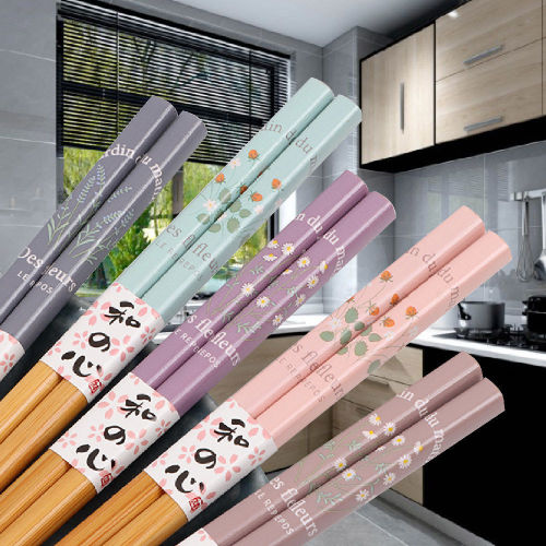 High grade bamboo chopsticks household mold proof and deformation proof idyllic glazed printing boutique health bamboo chopsticks new launch
