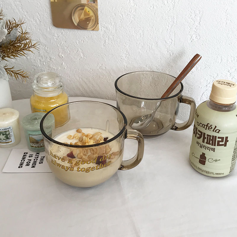 Net red ins style tawny glass female oatmeal breakfast cup with cup student large capacity water cup coffee cup