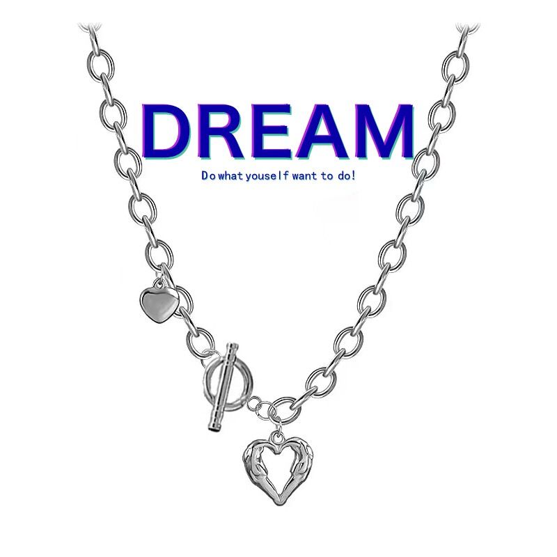 Hollow out love necklace female ins sweet cool hip-hop cool wind clavicle chain fashion net red minority summer design sense neck chain