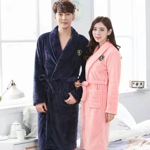 Spring and autumn style single-layer double-sided coral velvet pajamas men's flannel Nightgown JK high-end popular home clothes bathrobe