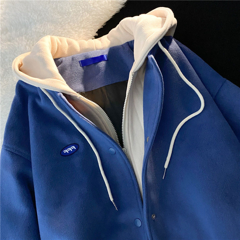 Klein Blue fake two-piece hiphop Jacket Women's versatile autumn and winter sweater loose jacket American bomber trend