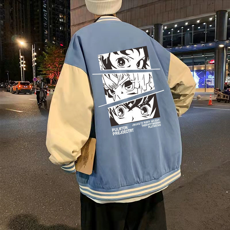 New coat men's spring and autumn ins fashion Korean stitched baseball collar jacket middle school student creative fashion brand jacket