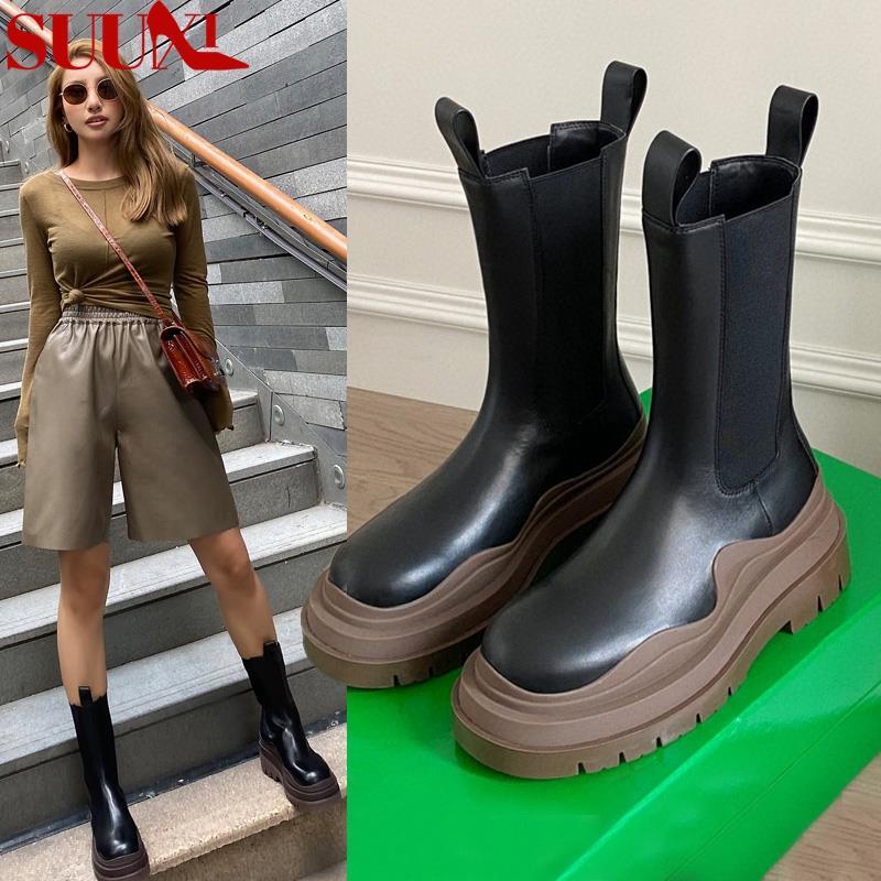2021 new Yang Mi Mona Brown Martin boots thick soled high boots Chelsea short boots women's English style versatile