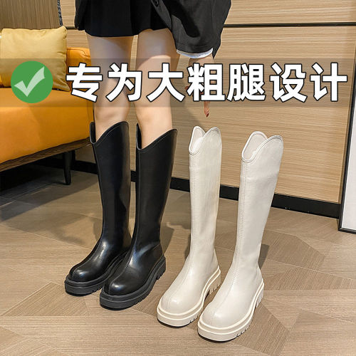 Boots, female cavalry boots, fat girls, large female boots, new British style Martin boots, autumn Korean version, high tube single boots