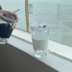 Ins summer coffee cup glass straw cup high color water cup large capacity milk cup net red milk cup with cover