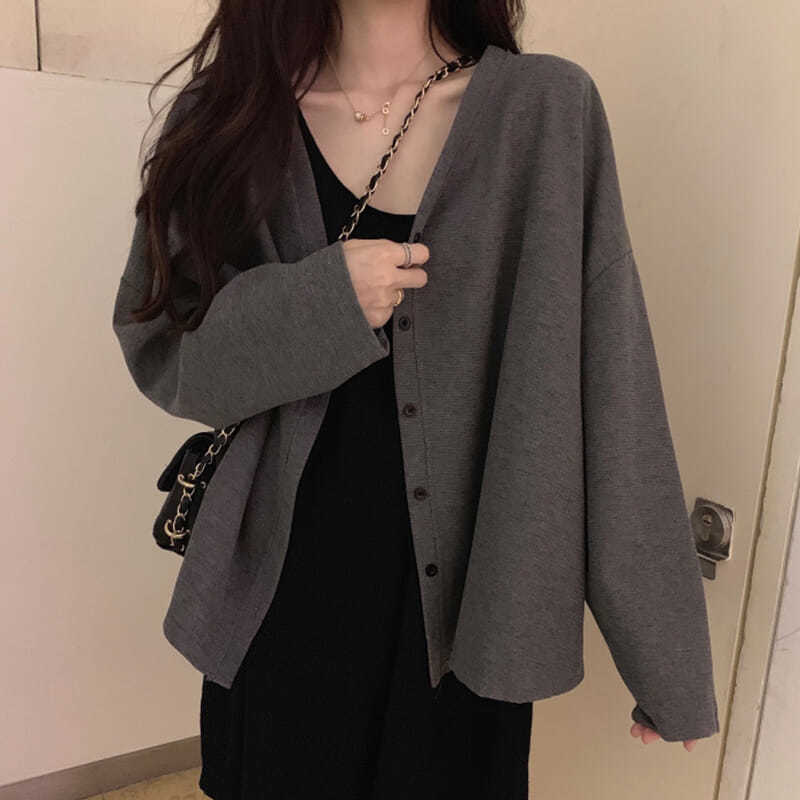 Knitted cotton cardigan short coat women's autumn thin net red small loose and versatile solid color sunscreen top