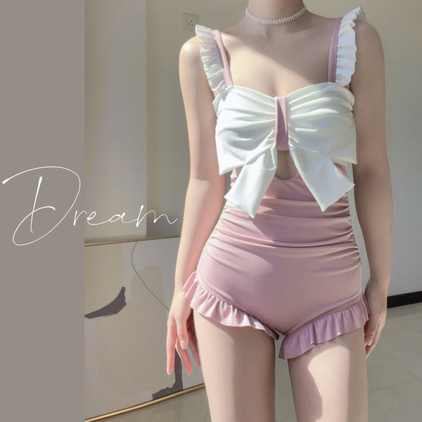 One piece swimsuit women's Japanese style small fresh pure desire to cover the belly thin high waist cute sexy ins wind bubble hot spring vacation