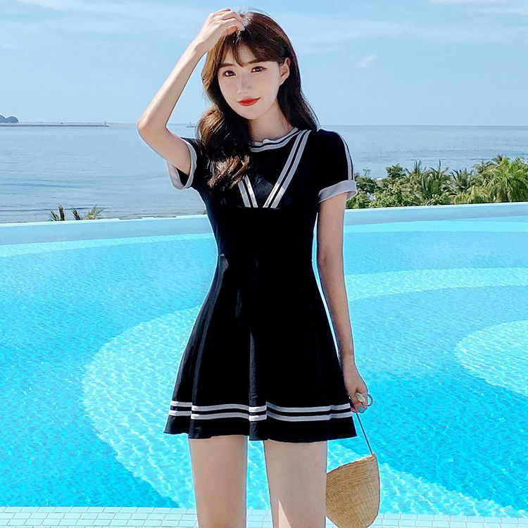 Swimsuit women 2022 new style one-piece skirt conservative belly covering student slim belly covering girl Harajuku style ins swimsuit