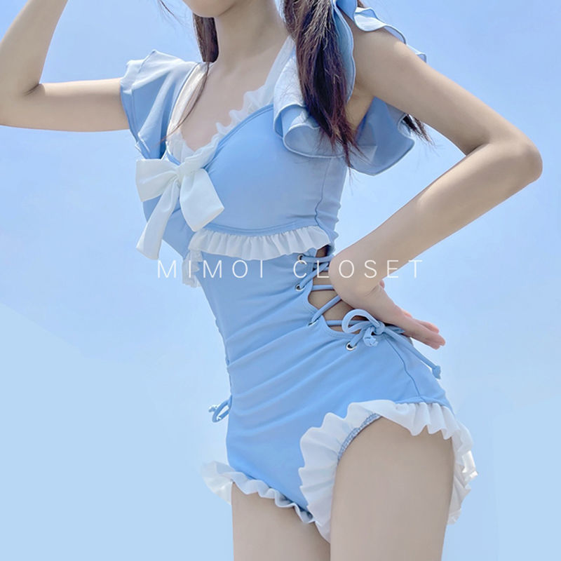 2022 new swimsuit women's ins super fairy conservative young beautiful sexy belly covering thin hot spring small chest